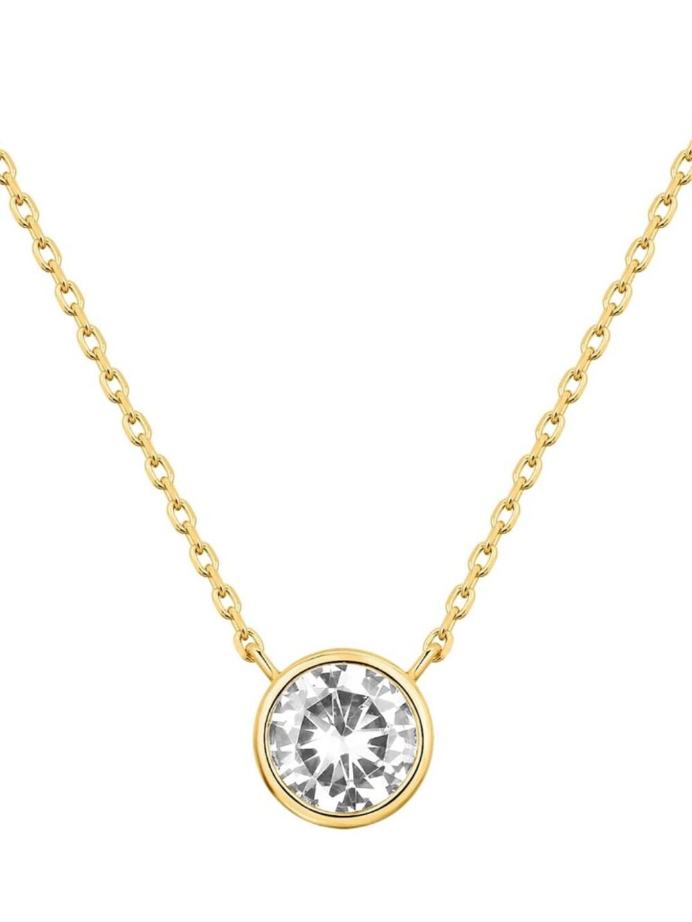 14K Gold Plated Bezel CZ Pendant Necklace for Women, Halo Choker